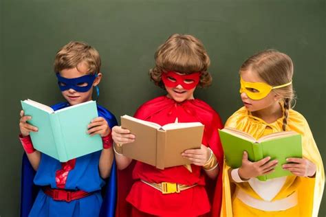 Superheroes Reading Books Stock Image Everypixel