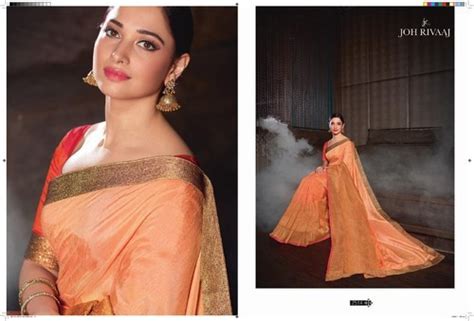 Tamannaah Bhatia Bollywood Designer Fancy Silk Orange Saree By Joh