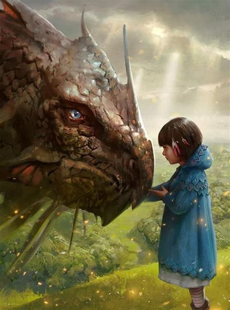 Little Girl With Her Blue Hood And A Dragon Dragon Art Fantasy