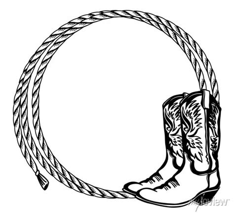 Frame From Rope With Cowboy Boots And Hat In Engraving Style Clip Art