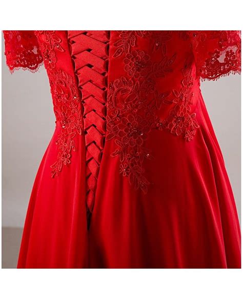 Plus Size Red Sequin Lace Off Shoulder Empire Long Formal Dress With