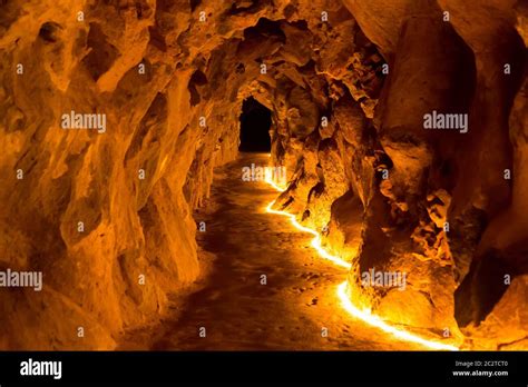 Underground Cave With Artificial Lights Down Stock Photo Alamy