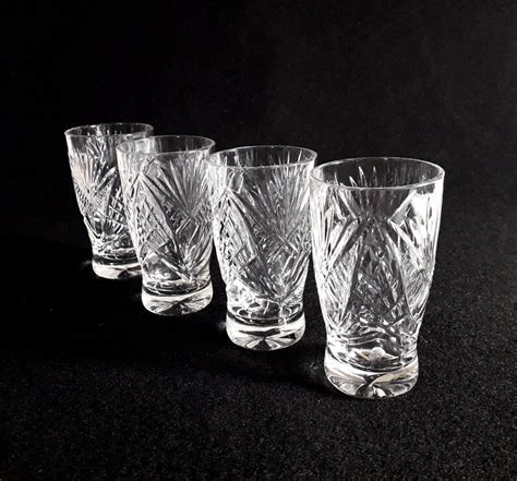 Set Of 4 Lead Crystal Vodka Shot Glass Czech Vintage Carved Etsy