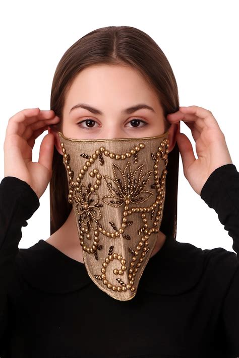 Buy Hand Embroidered Silk Tissue Veil Style Face Mask Online