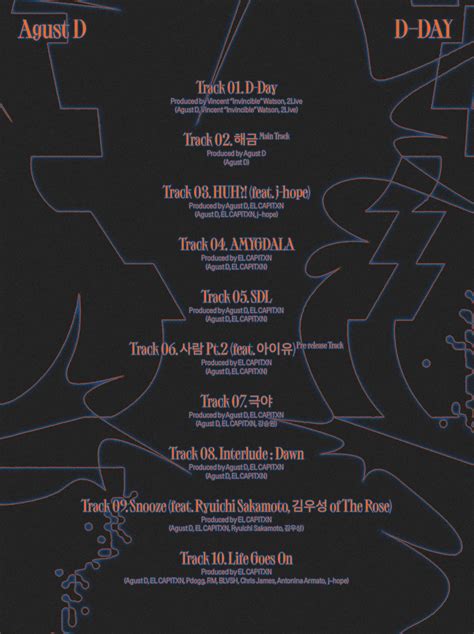 Agust D Bts Suga Reveals Full Tracklist For Solo Album D Day Bts Live
