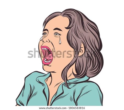 Crying Girl Wide Mouth Open Art Stock Vector Royalty Free 1806583816