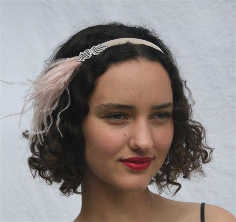 Great Gatsby Headband Silver S Headpiece Blush Ostrich Etsy