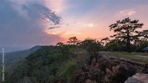 4k Timelapse Viewpoint Sunset At Pha Pha Mak Dook In Phukradueng