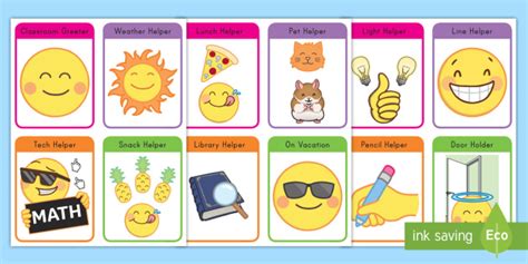Editable Emoji Classroom Job Cards
