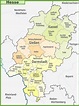 Administrative divisions map of Hesse | Genealogy map, Map ...