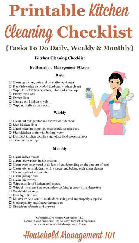 Kitchen Cleaning Checklist Daily Weekly And Monthly Chores Printable