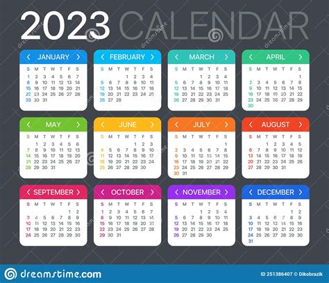 Plantilla Vectorial De Calendario 2023 Ilustración Gráfica De Domingo A