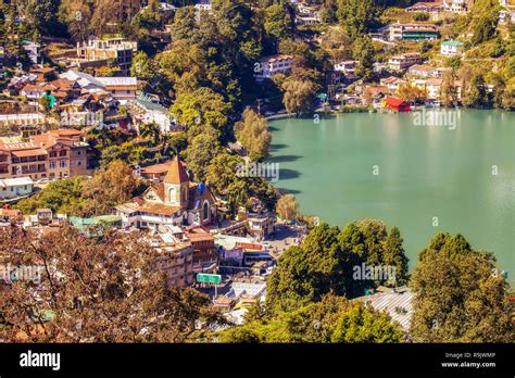 Aerial View Of Nainital Cityscape With Famous Nainital Lake Considered