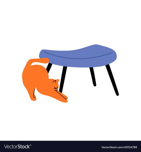 Cat Near The Stool Plays Around Home Royalty Free Vector