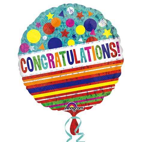 Congratulations Colourful Round Foil Balloon Inflated Lets Party