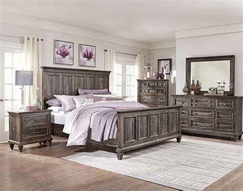 Satin nickel hardware adorns the drawers. Calistoga 7-Piece King Bedroom Package - Weathered ...