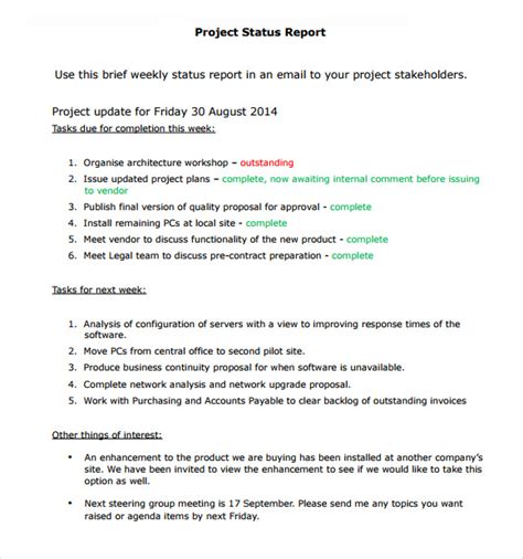 Project Status Report Template 9 Free Samples Examples And Format