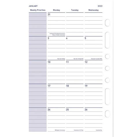 Milford Timeplanner Diary 7 Ring Refill Monthly Dated 2022 Officemax Nz