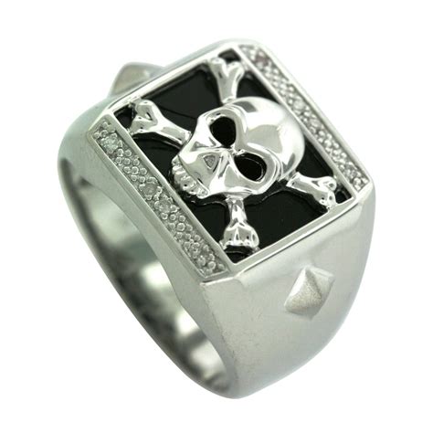 Mens Onyx And Diamond Accent Skull Ring In Sterling Silverin Size 105