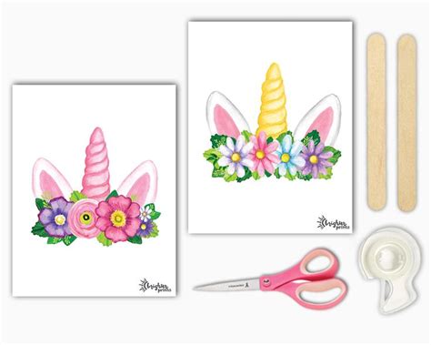 Printable Unicorn Crowns Party Photo Booth Props 4 Headbands
