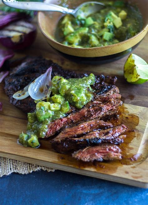 Grilled Skirt Steak With Tomatillo Avocado Salsa — Beyond The Bayou