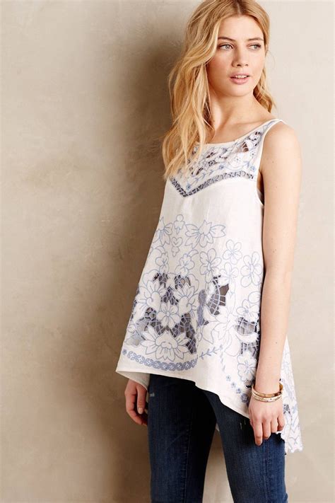 NEW Anthropologie Embroidered Bellflower Linen Tunic By HD In Paris Sz White EBay