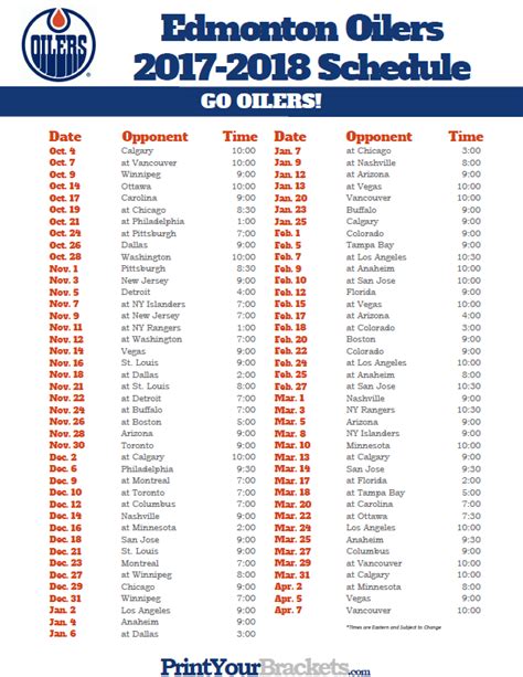 Get the complete overview of oilers's current lineup, upcoming matches, recent results and much more. Printable Edmonton Oilers 2017-2018 Schedule | Detroit red wings hockey