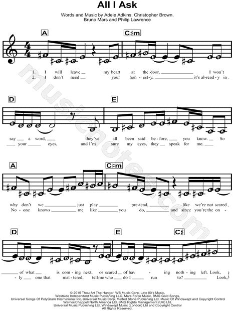 Adele All I Ask Sheet Music For Beginners In E Major Download