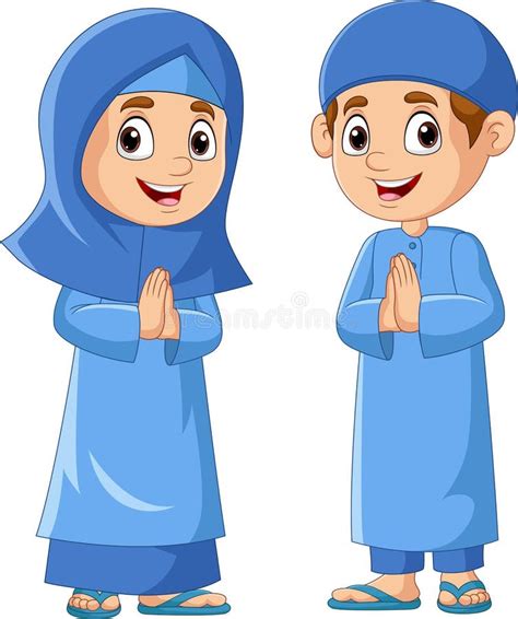 Happy Muslim Girl And Boy Cartoon Stock Vector Illustration Of Muslim
