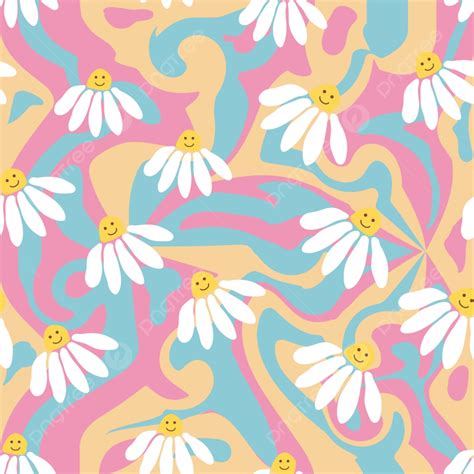 Groovy Daisy Retro Seamless Pattern Background Pattern Chamomile 70s
