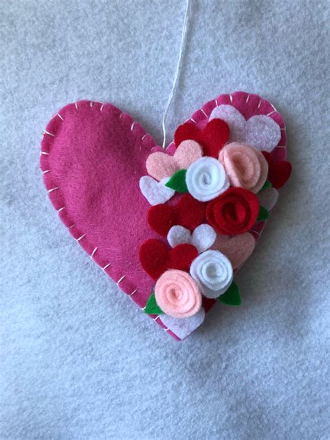 Valentines Felt Heart Ornament Valentines Day Ready To Ship Etsy