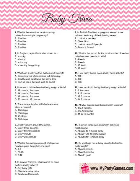 Check out these printable time sheets, organize your activities. Free Printable Baby Trivia Game in Pink Color | Baby facts ...