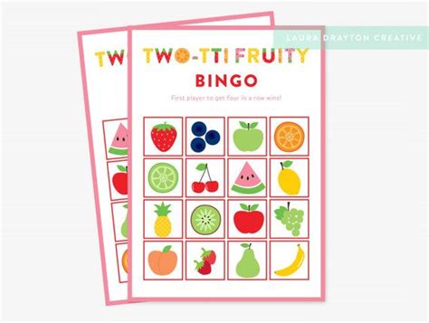 Two Tti Fruity Birthday Party Bingo Cards Printable Fruit Second