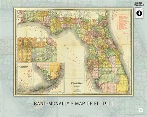 Rand Mcnallys Map Of Fl 1911 20x15 Digital Download Etsy