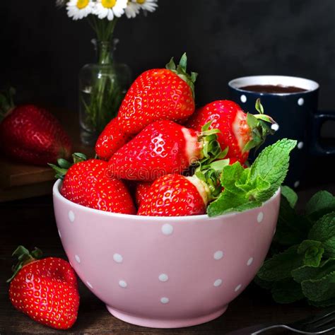 Bowl With Strawberry Still Life Dark Photography Stock Photo Image