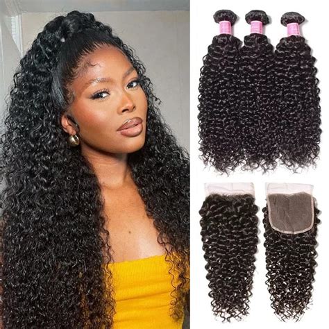 klaiyi brazilian virgin hair deep wave bundles with lace closure klaiyi