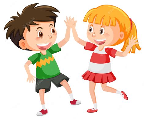 Premium Vector Cheerful Boy And Girl In Greeting Gesture