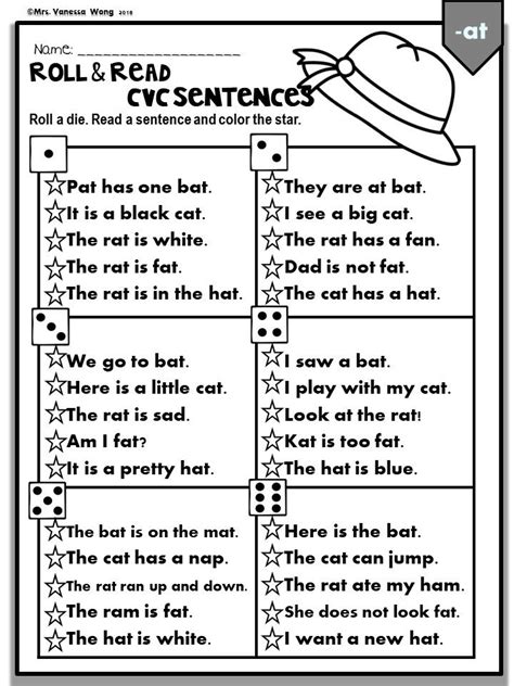 Phonics Cvc Short Vowels Roll And Read Sentences Kindergartenfirst