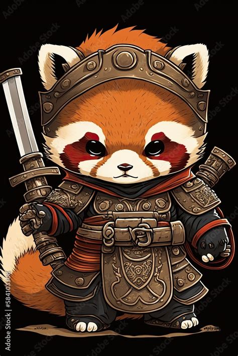 Naklejka Samurai Armor Red Panda Chibi Illustration Cute And Dynamic