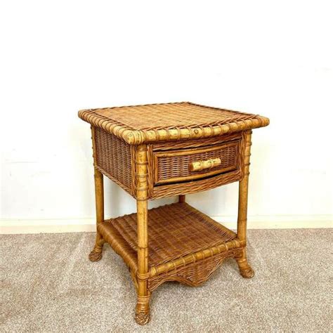 Vintage Wicker Bedside Table With Drawer And Shelf Vinterior