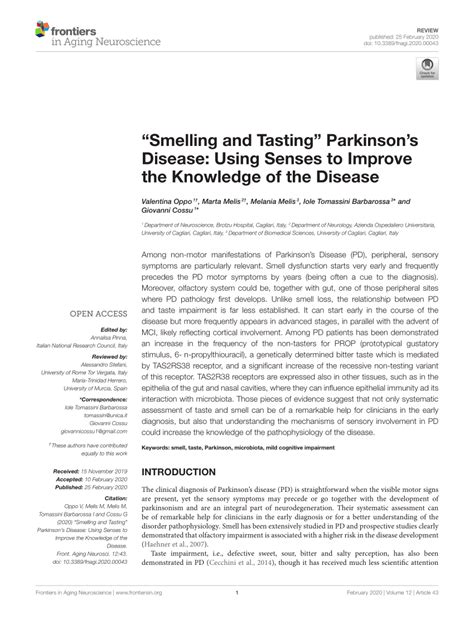Pdf “smelling And Tasting” Parkinsons Disease Using Senses To