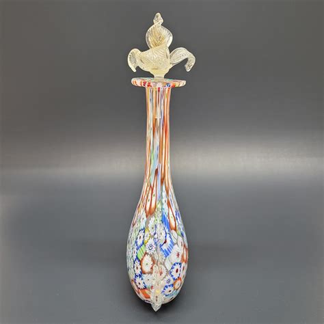 Large Very Vintage Murano Millefiori Perfume Scent Bottle Rose Water Decanter With Applied