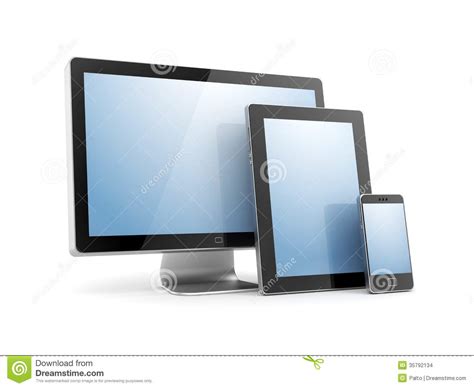 Similarly, a mobile device is a computing device small enough to hold in your hand. Monitor, Tablet Computer And Mobile Phone Stock Images ...