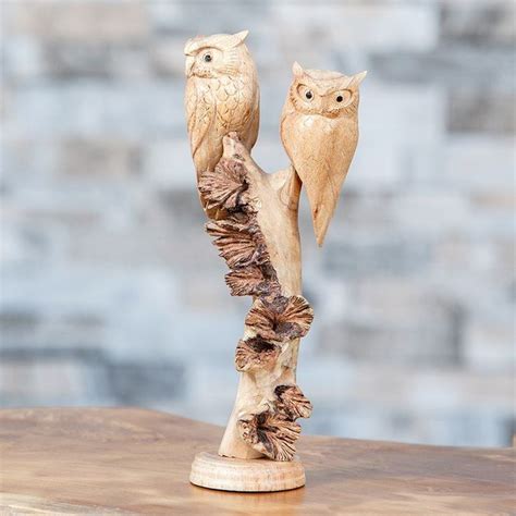 Garden Age Supply 2 Owls Set Of 2 Carving Carved Wooden Animals