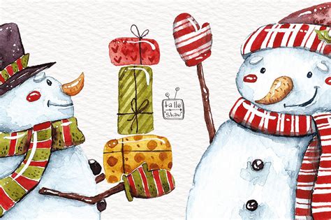 Watercolor Santas And Snowmen By Talloshaus Illustrations Thehungryjpeg