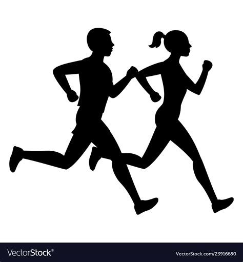 Running Man And Woman Black Silhouettes Royalty Free Vector