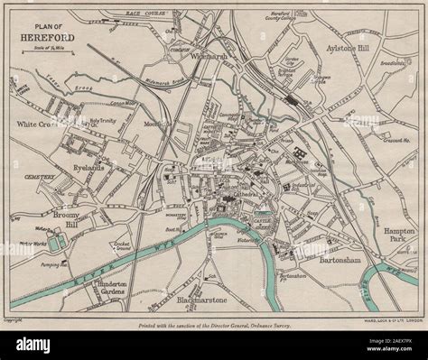 Hereford Vintage Towncity Plan Herefordshire Ward Lock 1948 Old Map