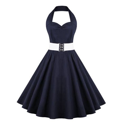 Vintage Blue Halter Casual Swing Dress