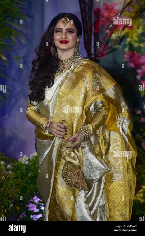 Indian Film Actress Rekha Attend The Wedding Reception Of Actress Sonam