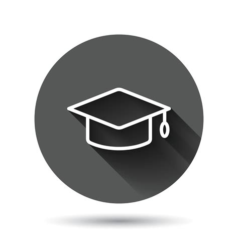 Graduation Hat Icon In Flat Style Student Cap Vector Illustration On Black Round Background